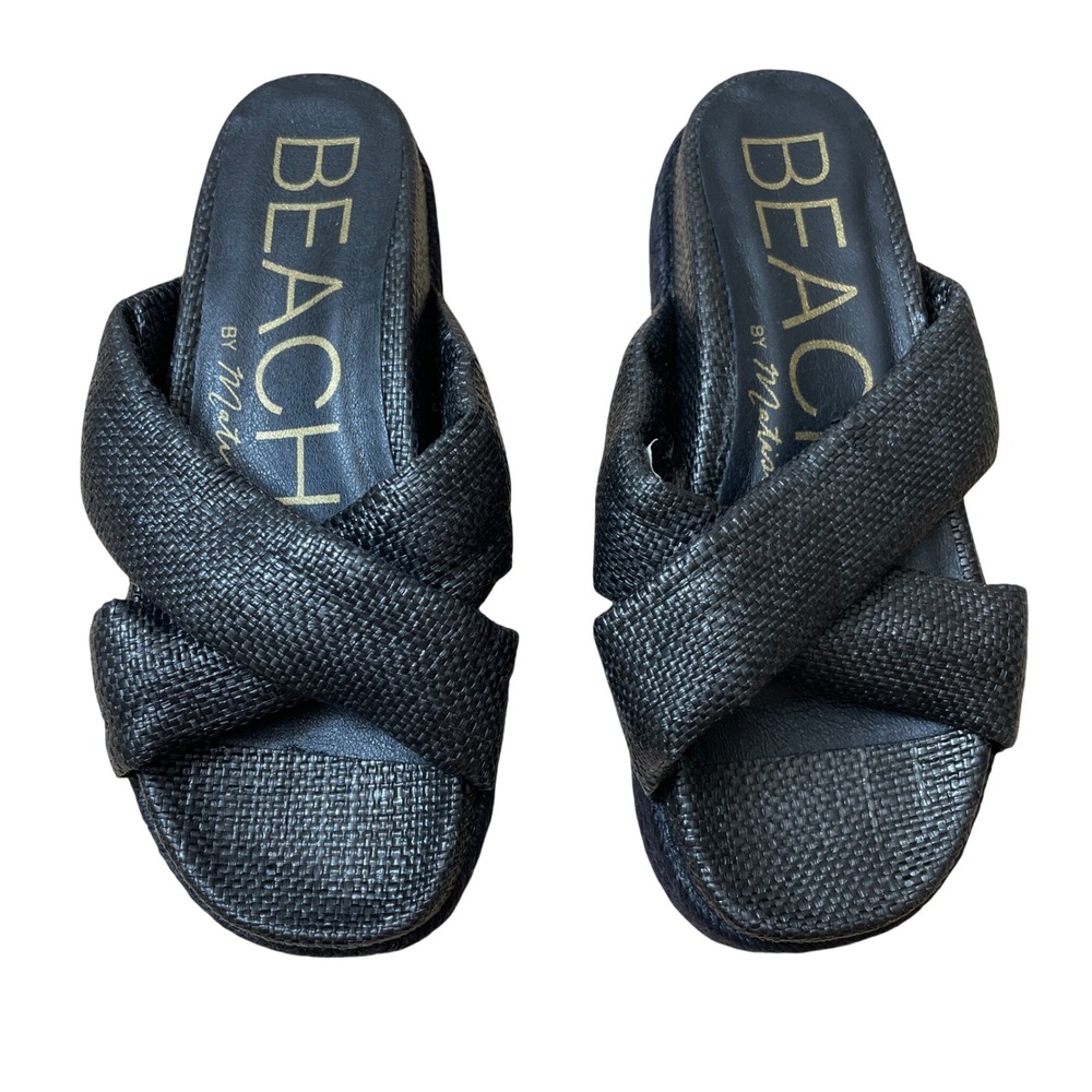 BEACH by Matisse Hali Black Raffia‎ Woven Platform Espadrille Slide Sandals 6M